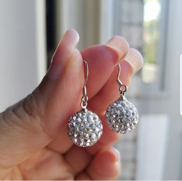 Swarovski Elements 925 Sterling Silver Disco Ball Drop Earrings NEW - Picture 2 of 15